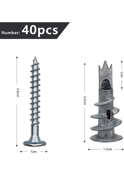 40 Adet Vidalı Metal Kendiliğinden Çakılan Alçıpan Dübeli (Yurt Dışından) fiyatları