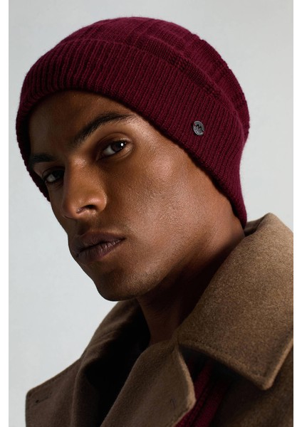 Saf Kaşmir Örgü Desenli Bordo Bere