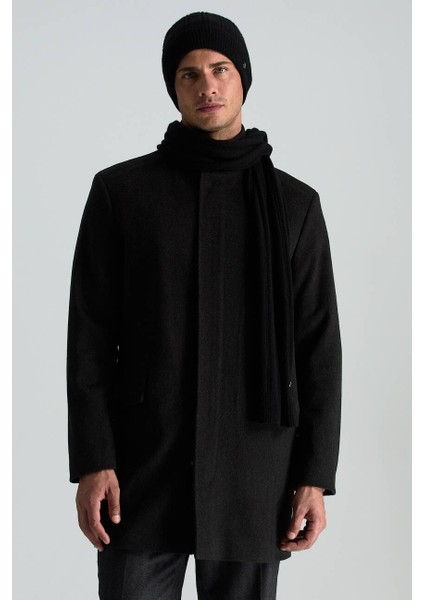 Saf Kaşmir Örgü Desenli Siyah Atkı