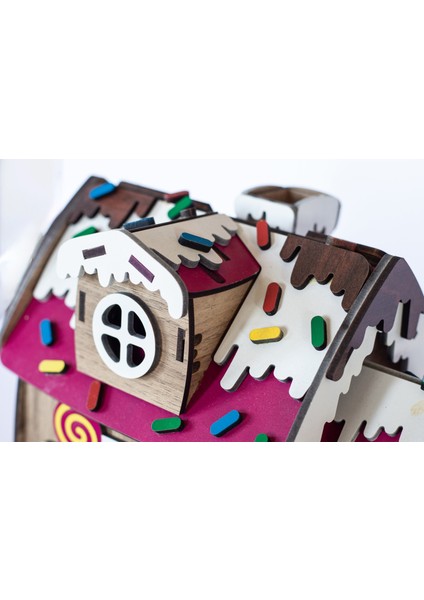 🎄 Zencefilli Kurabiye Evi – Mini Ahşap Book Nook – Kendin Yap Yılbaşı Evi Maketi