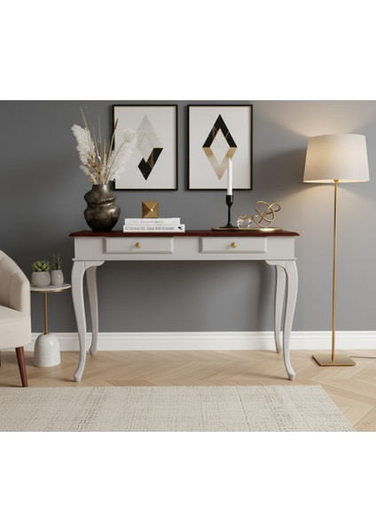 120 cm Masif Lükens Açık Gri Ceviz Çalışma Masası