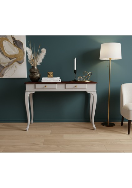 110 cm Masif Lükens Açık Gri Ceviz Çalışma Masası