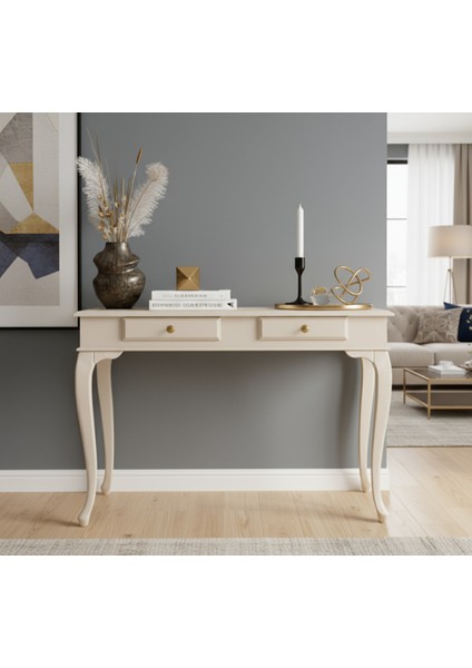 110 cm Masif Lükens Krem Çalışma Masası