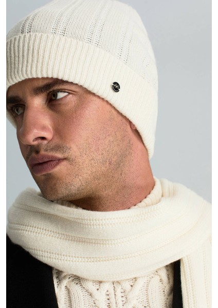 Saf Kaşmir Örgü Desenli Beyaz Bere modelleri