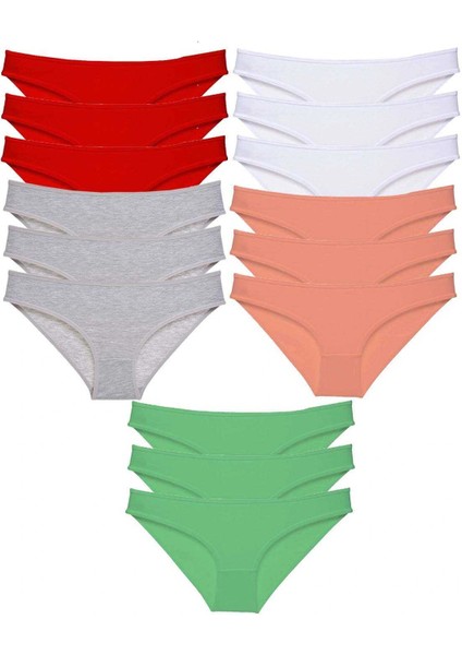 15 Adet Süper Eko Set Likralı Kadın Slip Külot Kırmızı Gri Beyaz Pudra Yeşil