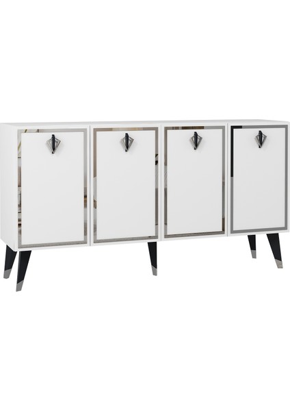 8211-32DD KB150 Konsol, Tv Ünitesi Beyaz-Siyah-Gümüş