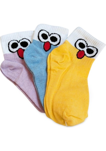 Kadın Pamuklu Kısa Bilek Çorap Yazlık Gülen Yüz 3 Çift modelleri