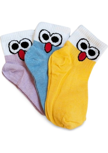 Kadın Pamuklu Kısa Bilek Çorap Yazlık Gülen Yüz 3 Çift fırsatları