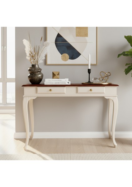 110 cm Masif Lükens Krem Ceviz Çalışma Masası