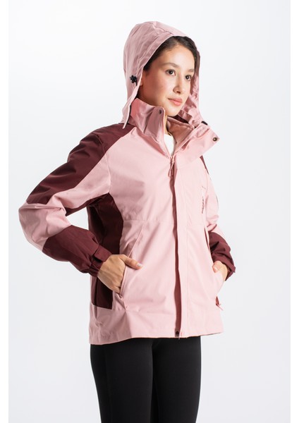 Kadın Çift Renkli İçi Polarlı Kapüşonlu Kaban