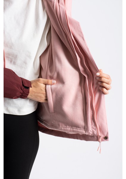 Kadın Çift Renkli İçi Polarlı Kapüşonlu Kaban