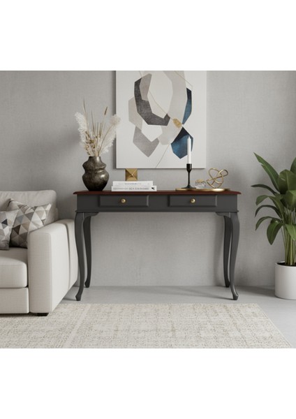 120 cm Masif Lükens Antrasit Ceviz Çalışma Masası