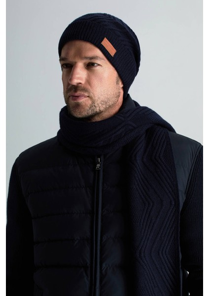 Merino Yün Kaşmir Karışım Desenli Lacivert Bere fiyatları