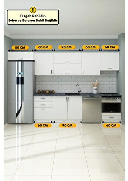 Elvan Mutfak Dolabı Melamin Malzeme ile 350 cm Genişlikte Modern Tasarım indirimleri