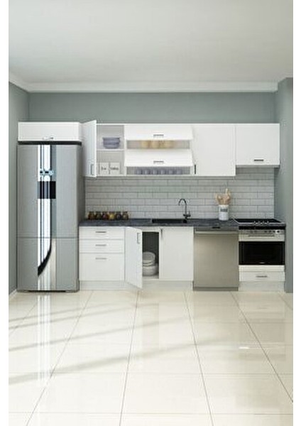 Elvan Mutfak Dolabı Melamin Malzeme ile 350 cm Genişlikte Modern Tasarım