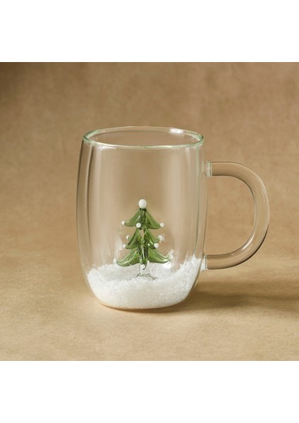 New Year Yılbaşı Pia Frosty Pine Tree Çift Cidarlı Cam Kupa 350 ml