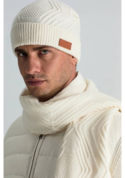 Merino Yün Kaşmir Karışım Desenli Beyaz Atkı fiyatları