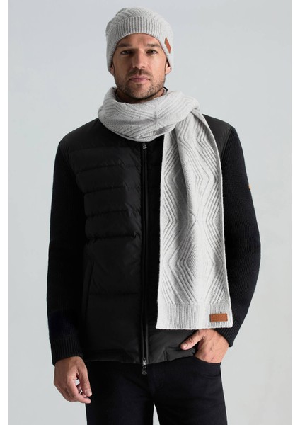 Merino Yün Kaşmir Karışım Desenli Açık Gri Bere modelleri