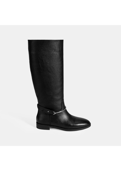 Kadın Siyah Metal Detaylı Deri Çizme fiyatları