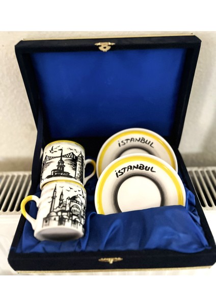 Istanbul Temalı El Yapımı 2'li Kahve Fincan Seti (Renk Seramik 105 ml Fincan Takımı) fiyatları
