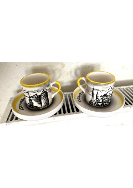 Istanbul Temalı El Yapımı 2'li Kahve Fincan Seti (Renk Seramik 105 ml Fincan Takımı) modelleri