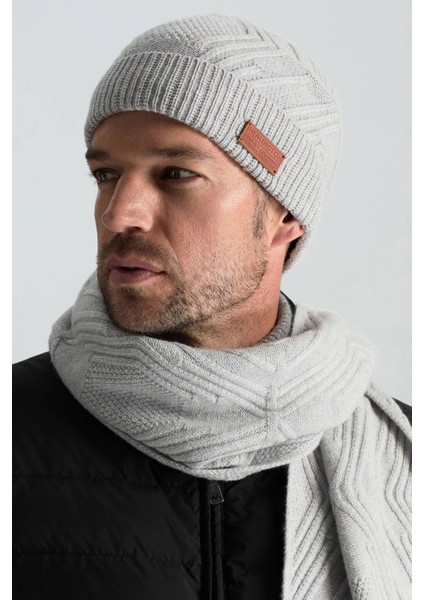 Merino Yün Kaşmir Karışım Desenli Açık Gri Atkı fiyatları