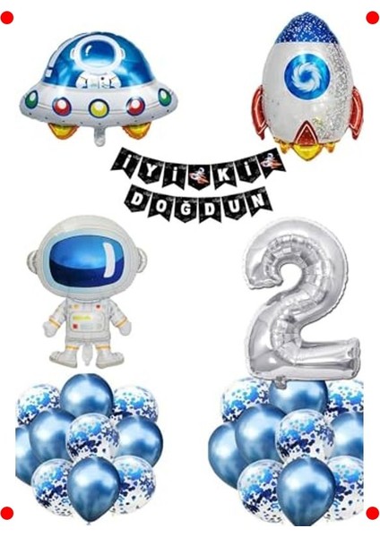 Uzay Temalı 2 Yaş Doğum Günü Balon Seti