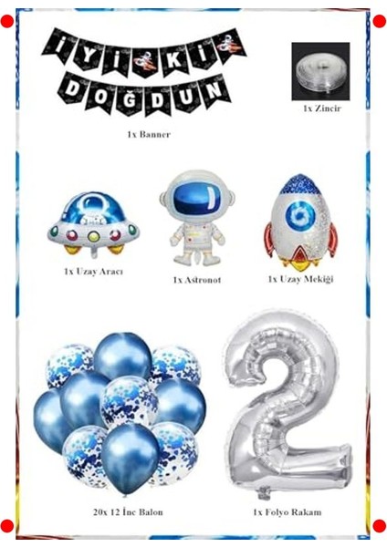 Uzay Temalı 2 Yaş Doğum Günü Balon Seti fiyatları