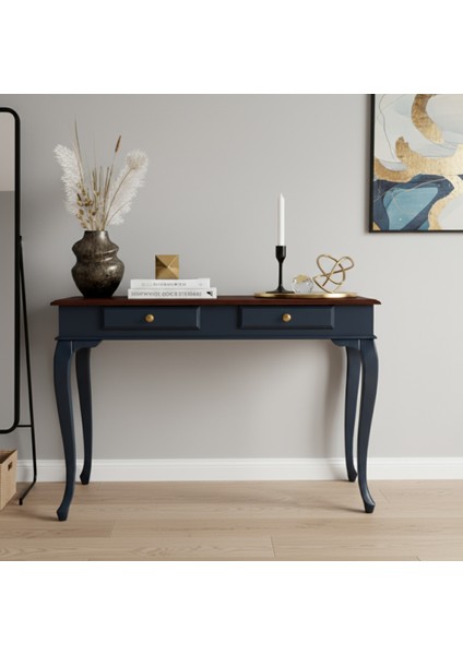 110 cm Masif Lükens Lacivert Ceviz Çalışma Masası