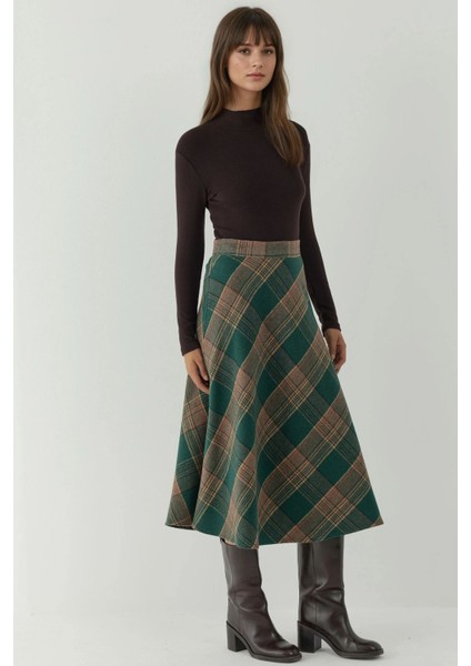 Kadın A-Form Kalın Midi Etek Sacramento Yeşili