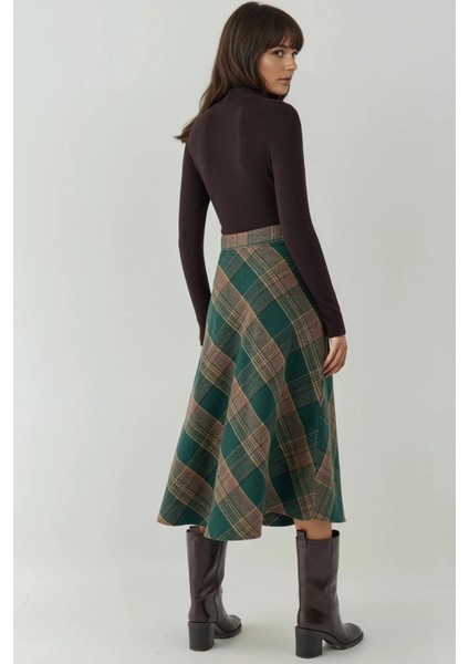 Kadın A-Form Kalın Midi Etek Sacramento Yeşili