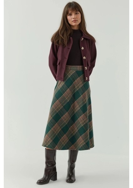 Kadın A-Form Kalın Midi Etek Sacramento Yeşili