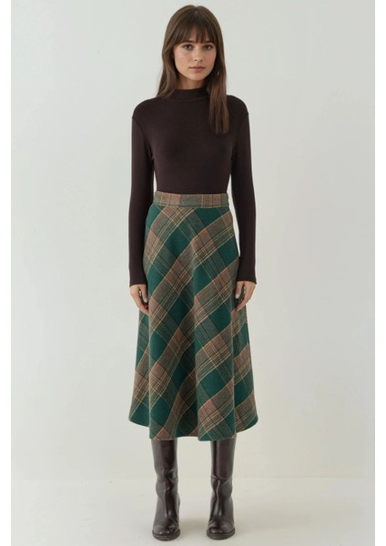 Kadın A-Form Kalın Midi Etek Sacramento Yeşili