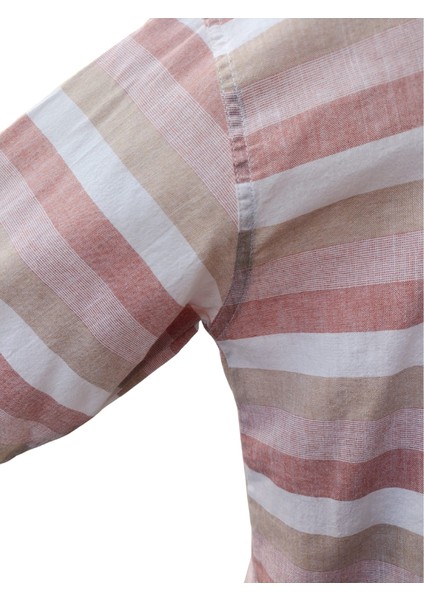 Erkek Çocuk Kapüşonlu Kahverengi Çizgili Gömlek – %100 Pamuk, Esnek ve İnce Kumaş