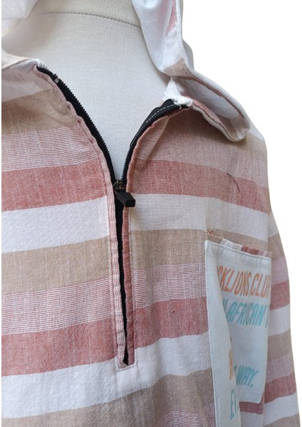 Erkek Çocuk Kapüşonlu Kahverengi Çizgili Gömlek – %100 Pamuk, Esnek ve İnce Kumaş