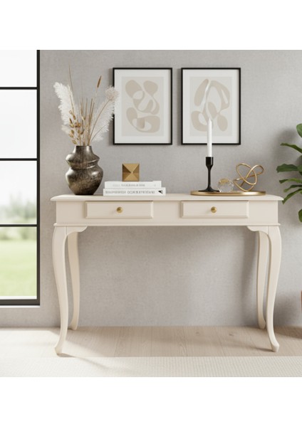 100 cm Masif Lükens Krem Çalışma Masası