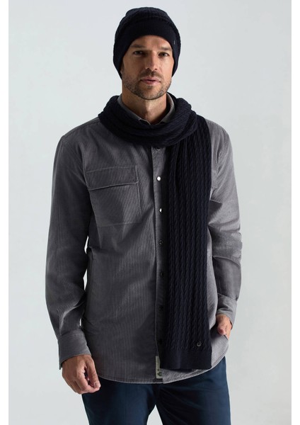 Lambswool Yün Lacivert Atkı