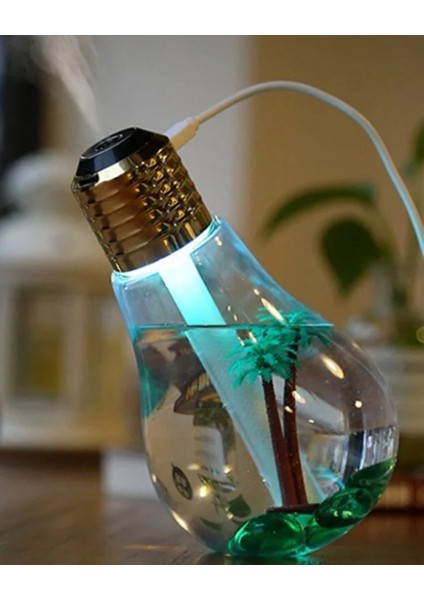 Ampul Şeklinde LED Işıklı Hava Nemlendirici – USB Su Buhar Makinesi, Mini Aroma Difüzör, Masa Üstü Dekoratif Humidifier