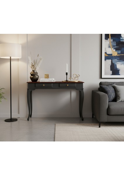 110 cm Masif Lükens Antrasit Ceviz Çalışma Masası