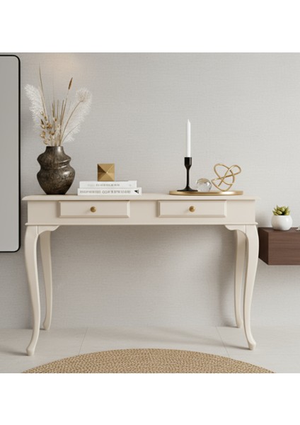 120 cm Masif Lükens Krem Çalışma Masası