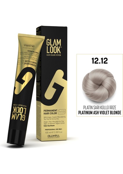 Kalıcı Saç Boyası | 12.12 Açık Sarı Küllü İrize | 100 ml | Koruyucu, nemlendirici, besleyici yağlar, düşük amonyak seviyesi, profesyonel 79 renk