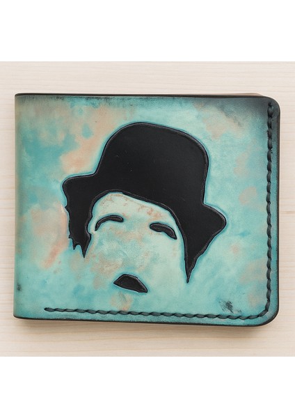 El Yapımı Hakiki Deri Charlie Chaplin Desenli Erkek Cüzdan - Yakma Sanatı Vegetable-Tanned Ince Katlanabilir Model fiyatları