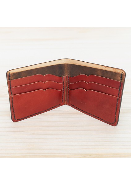 El Yapımı Hakiki Deri Charlie Chaplin Desenli Erkek Cüzdan - Yakma Sanatı Vegetable-Tanned Ince Katlanabilir Model fırsatları