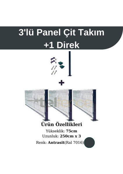3 'lü Panel Çit Takım 75x250 Cm Antrasit (7,5 Metre)