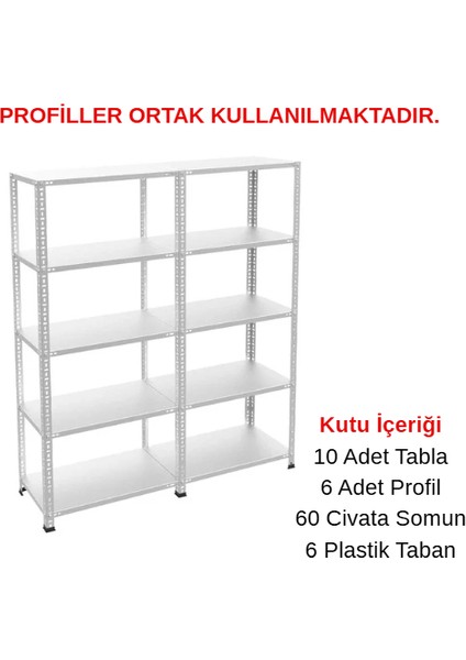 5 Katlı Duble Galvaniz Çelik Raf - Depo, Arşiv, Kiler, Dosya, Market Rafı - 43x75 cm-250 cm-1.50 mm fırsatları