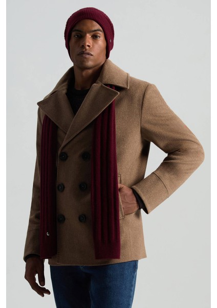 Saf Kaşmir Örgü Desenli Bordo Atkı