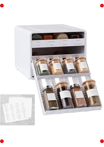Ayarlanabilir Baharat Rafı | 24 Şişe Kapasiteli Beyaz