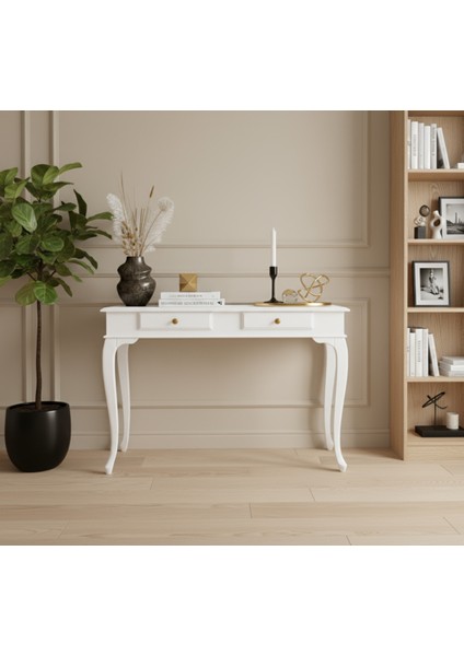 110 cm Masif Lükens Beyaz Çalışma Masası