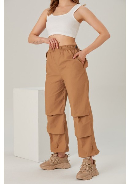 Paraşüt Pantolon / Baggy Kesim Kadın Paraşüt Pantolon- Cep Kapaklı