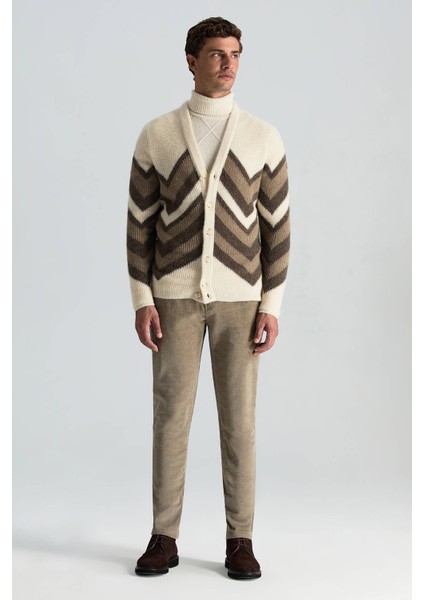 Alpaka Yün Kaşmir Karışım Zigzag Desen Bej Camel Düğmeli Hırka fiyatları